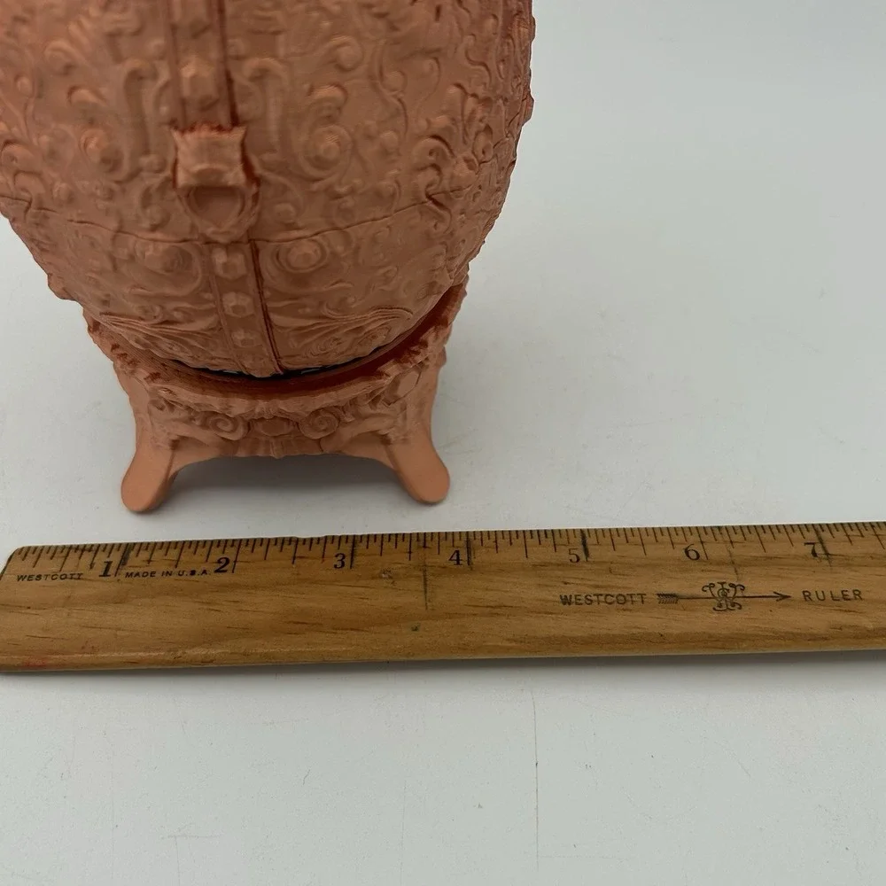 Egg Trinket Candy Container Sovereign Shell With Stand Faberge Like Decor Copper